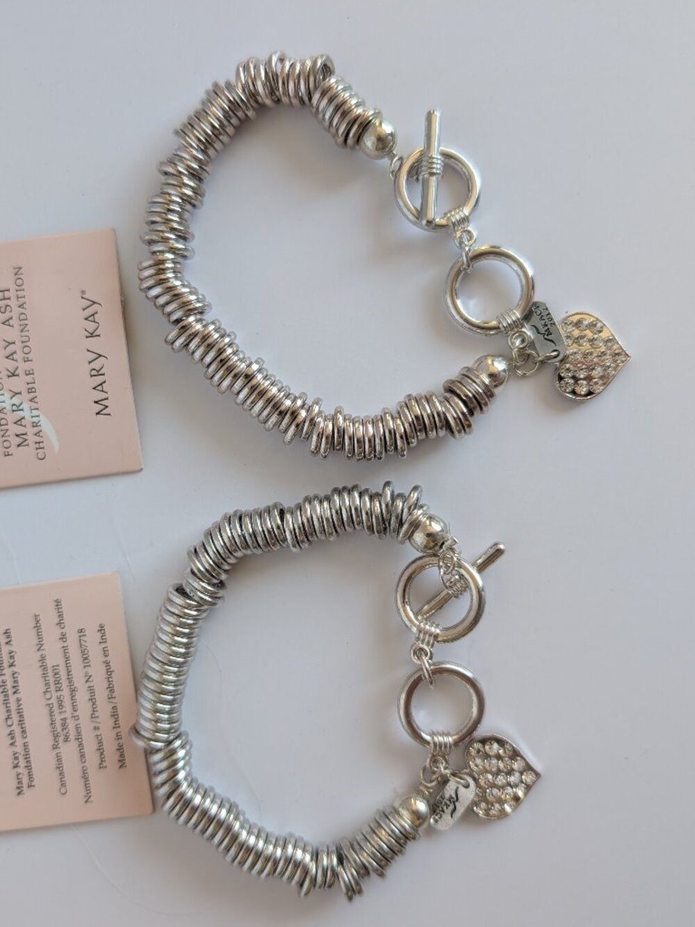 Two Vintage Mary Kay 2012 Crytal Heart Charm Bracelets with PKG